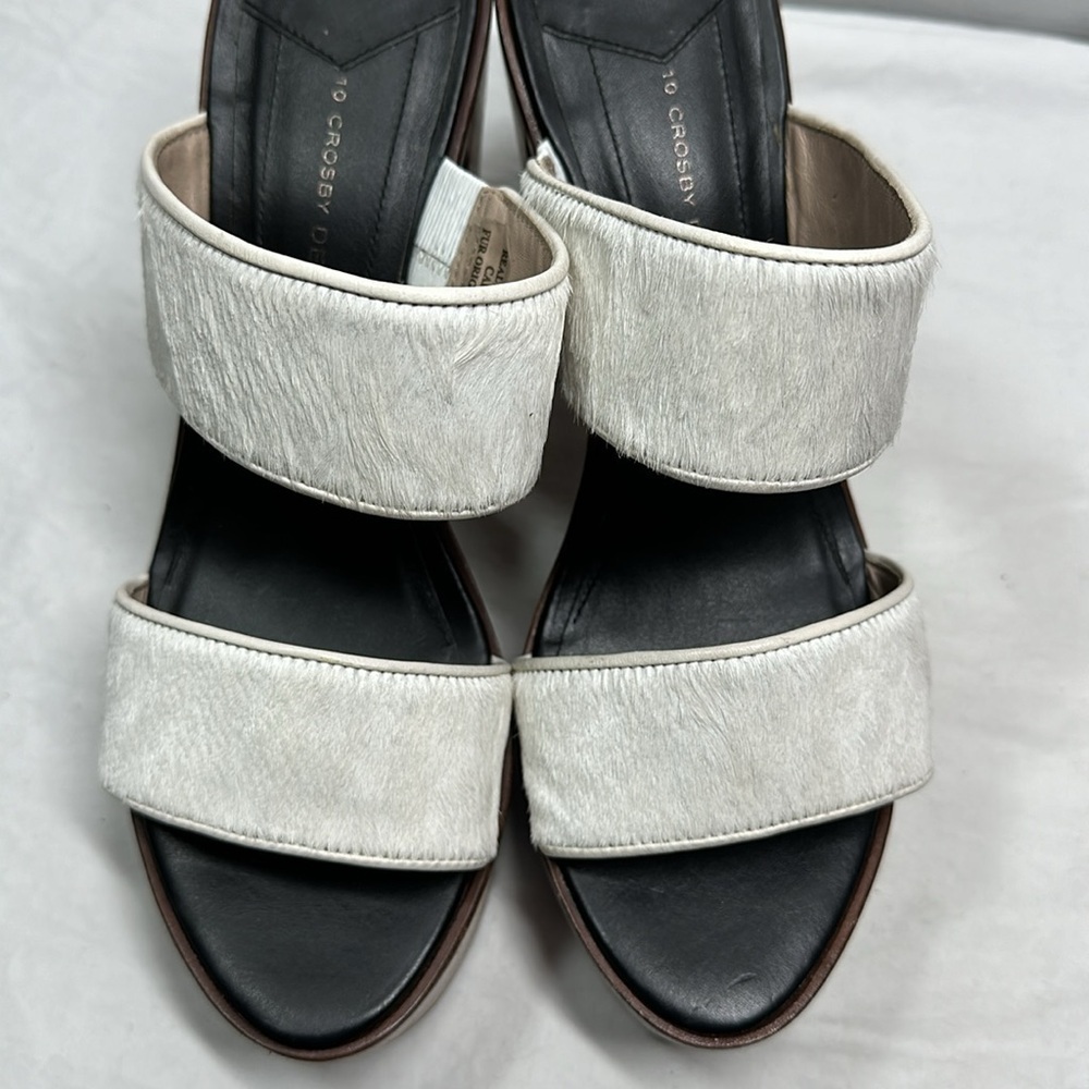 10 Crosby Derek Lam Calf Fur Wooden Heel Sandals, 9 - Picture 7 of 10